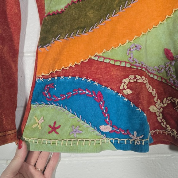 Vtg Cotton Oversized Embroidered Top Nepal Colorful Handmade Patchwork Small - Picture 7 of 7